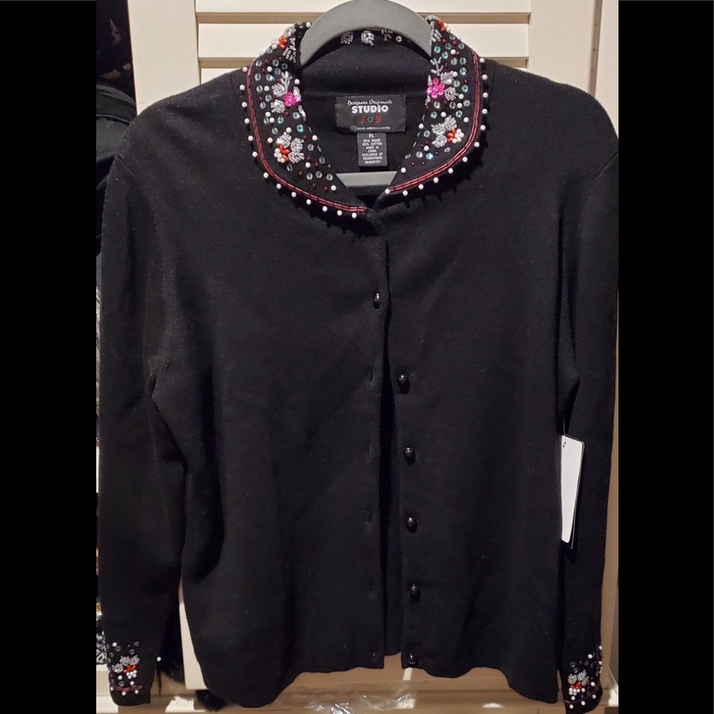 NWT VINTAGE RARE SEQUENCE BLACK  CHRISTMAS SWEATER LP
